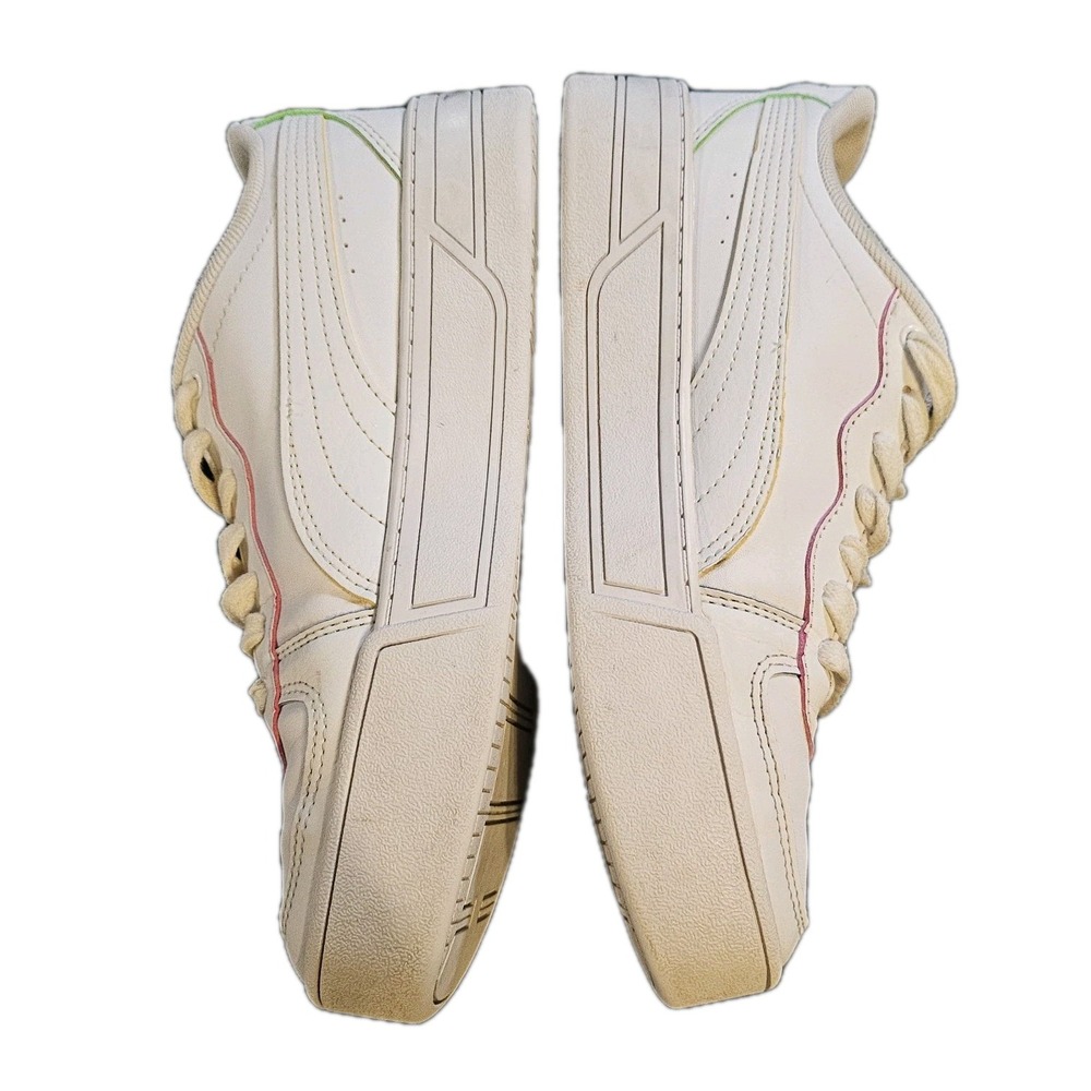 Puma Kids Sneakers Size 5 White Rainbow Tongue Yellow Green Pink Trim 1-00747